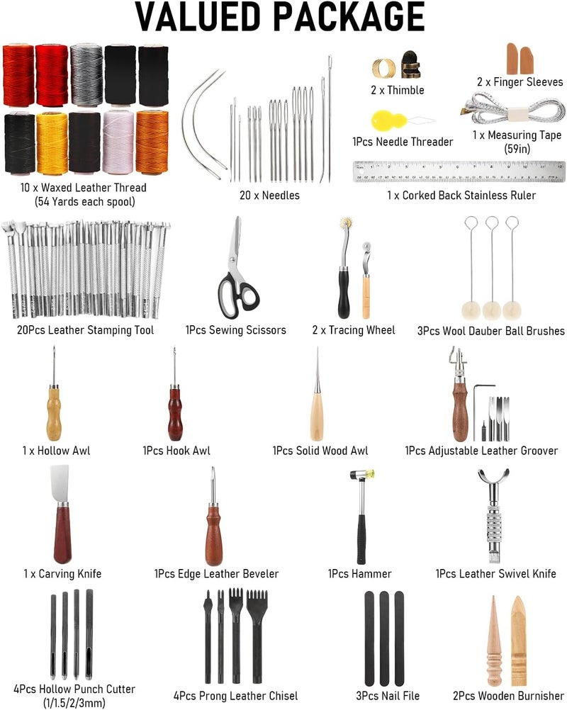 Nicpro 85PCS Leather Tooling Kit Leather Working Tools Kit with Custom Storage Bag, Adults Leather Making Craft Tools Beginner Kit for Stamping Sewing Carving Cutting Punching Leather Working - Image 3